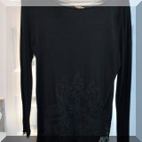 H22. Scoop neck black top with lace edge on collar and embroidery embellishment on front by P.A.R.O.S.H. Size small - $22 